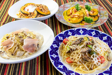 秋の味覚満載のパスタ各種