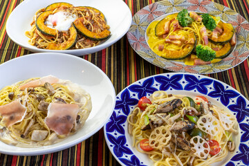 秋の味覚満載のパスタ各種