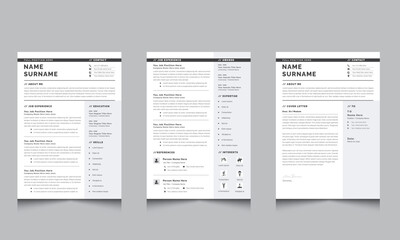 Black and White Resume Layout with Cover Letter
Layout Set Gray Vector Minimalist Creative 2-Page Resume/CV Template