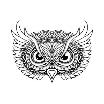 line art owl head in ethnic vector 