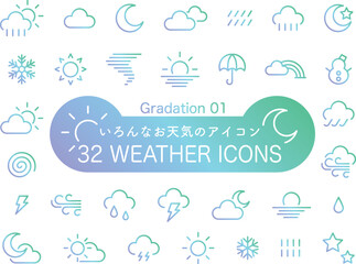 32個のお天気アイコンセット04　ベクターイラスト素材