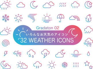 32個のお天気アイコンセット05　ベクターイラスト素材