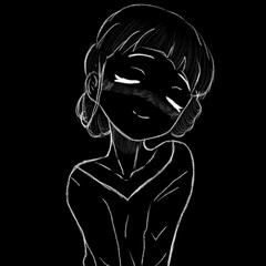 Anime girl posing at the camera, drawn with a white pencil, dark background