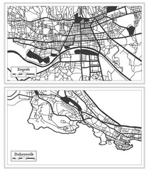 Zagreb Croatia City Map in Black and White Color in Retro Style Isolated on White. Outline Map.