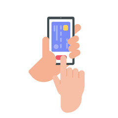 Businessman holding a mobile to pay online via credit card online shopping concept