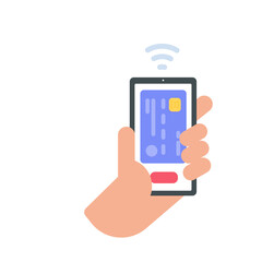 Businessman holding a mobile to pay online via credit card online shopping concept