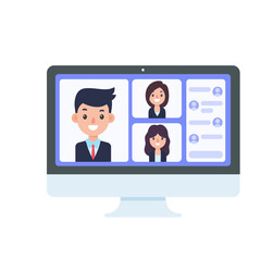 vector businessman on computer screen online meeting concept