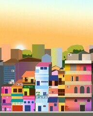 Vector City Illustration colourful sunset adobe illustrator 
