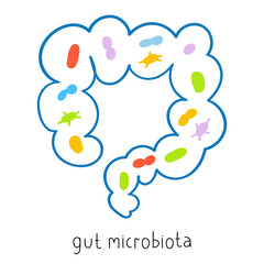Gut microbiota. Outline vector illustration on white background.