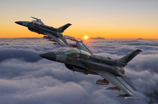 Lockheed Martin F-16 flying in close formation