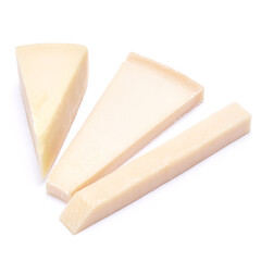 Pieces of parmesan cheese isolated on white background