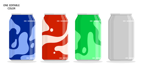 Set of aluminum can for soft drinks. Storing cocktails and soda in jar. Flat cartoon vector isolated on white background