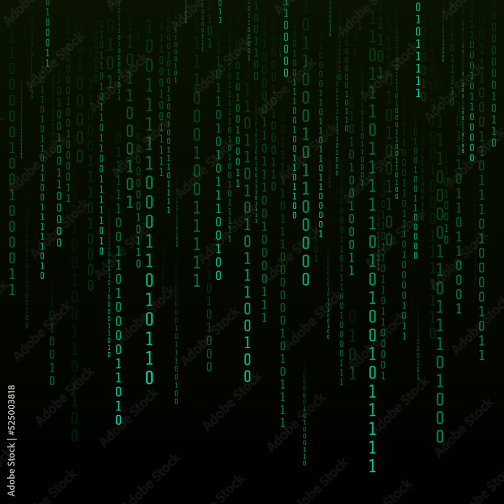Poster Binary matrix background. Digital data stream in matrix style. One and zero futuristic background