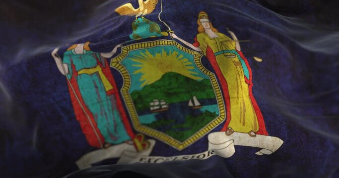 Old flag of New York state, region of the United States. Loop