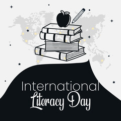 International Literacy Day, 8th September. Open book logo illustration vector.