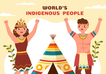 Worlds Indigenous Peoples Day on August 9 Hand Drawn Cartoon Flat Illustration to Raise Awareness and Protect the Rights Population