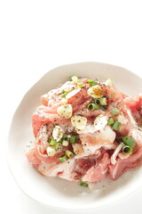  scallion and garlic with seasoning soy sauce, pepper, salt for pork cooking