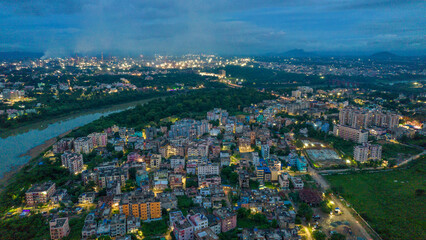 Aerial view of Indian city during twilight