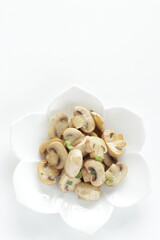 Chinese food, spring onion and mushroom stir fried for vegetarian dishes