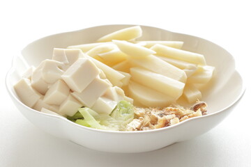 Korean soup ingredient, dried fish and tofu with potato