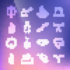 Set line Bicycle handlebar, helmet, Tool allen keys, Sport bottle with water, seat, and pedals icon. Vector