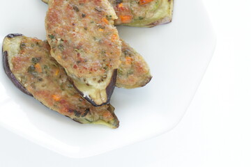 Pan fried minced pork stuffed eggplant for Chinese food image