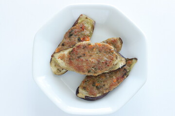 Pan fried minced pork stuffed eggplant for Chinese food image