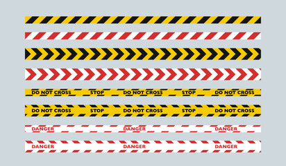 A set of two-color fence tapes. Yellow and black tape for the police, red and white tape for public services.