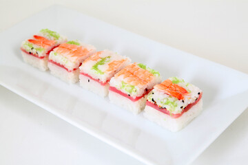 oshi tuna and shrimp. Traditional japanese food