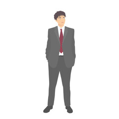 Young man in classic suit isolated on white background. Vector illustration. Cartoon flat style