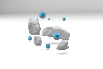 cosmetic display product stand, White stone podium scene background, 3d rendering