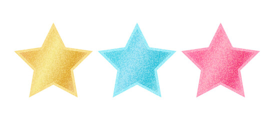 Vector icons of stars with metallic glitter. Vector emblem of stars for game rating.