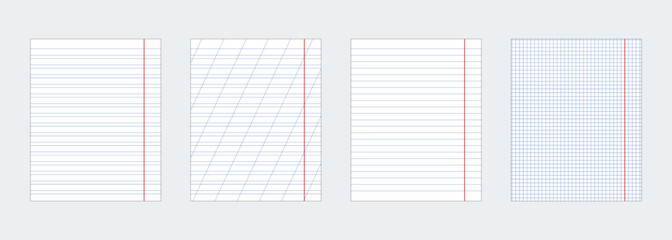 A set of four notebook sheets of different kinds. Vector EPS10.