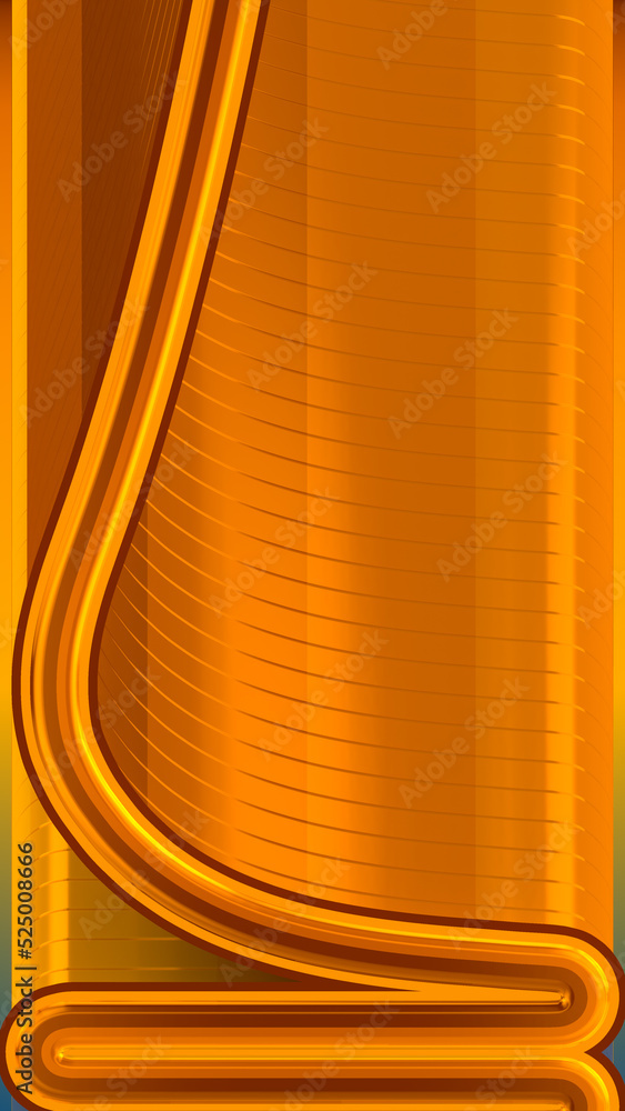 Poster metallic liquid squiggly flow of thin orange and brown lines. abstract background. 3d rendering digi