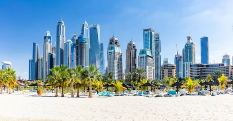 Foto op Canvas Jumeirah-strand in Dubai met jachthavenwolkenkrabbers in de VAE © Photocreo Bednarek
