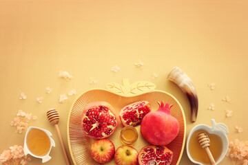 Rosh hashanah (jewish New Year holiday) concept. Traditional symbols