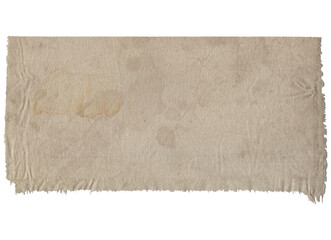 Old dirty linen fabric texture background with stains isolated