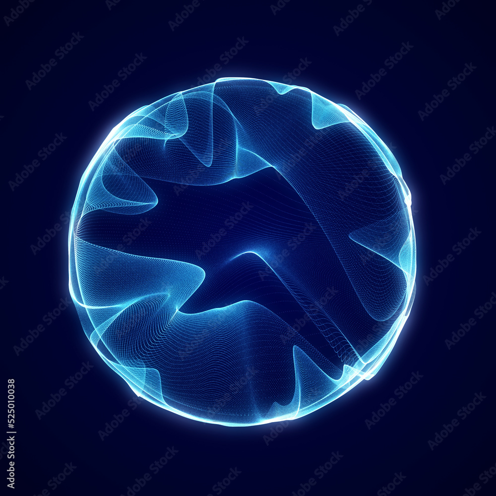 Poster spherical equalizer for music. round sound wave of particles. musical abstract blue background. 3d r