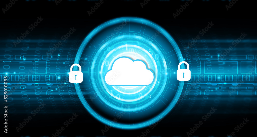 Poster cloud computing and network security. cloud computing concept. 3d illustration