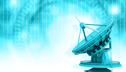 Satellite communication dish antenna. modern technology background. 3d illustration.