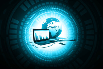 World with laptop computer. Internet business concept. 3d illustration.