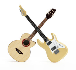 Obraz na płótnie Canvas Electric and classical guitars isolated on white background. 3D illustration