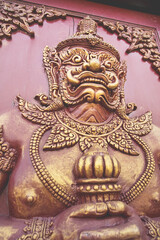 Demon on the gate at Nakon Si Thammarat City Pillar Shrine.