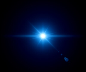 Blue Lens flare effect on black background. Digital illustration