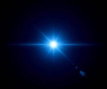 Blue Lens Flare Effect On Black Background. Digital Illustration