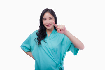 Young Asian beautiful woman patient showing personal accident insurance care card and ok sign isolated on white background, PE and health claim services concept emergency accident