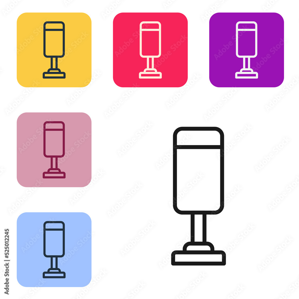Poster black line punching bag icon isolated on white background. set icons in color square buttons. vector
