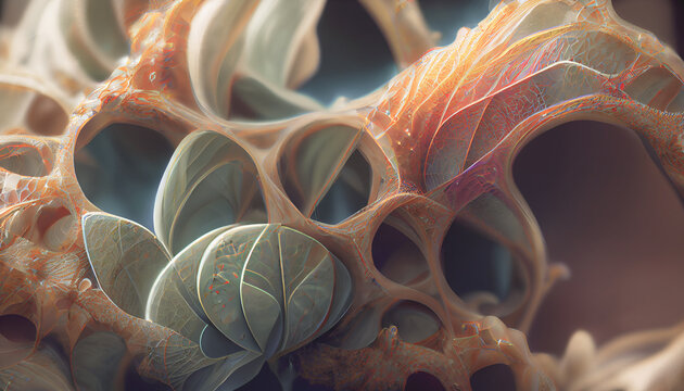 Colorful abstract fibonacci fractalized background inspired by biological microstructures. HD Wallpaper 3D Render