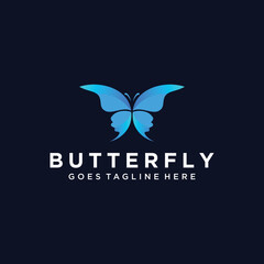 Silhouette Blue Butterfly Logo Design