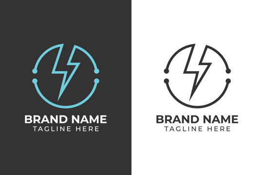 logo circle lightning power blue tech template design 